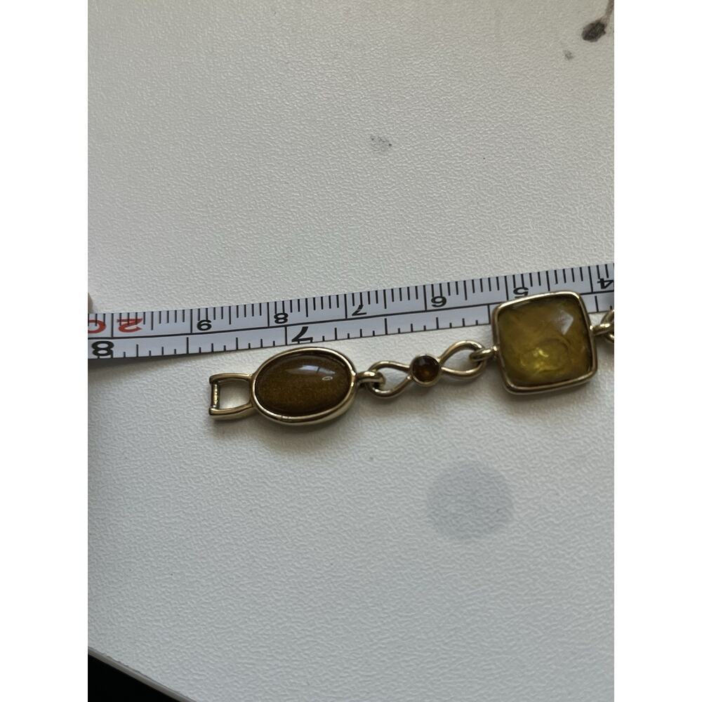 MONET 2 CHAIN LINK CHARM BRACELET Amber Jelly Daisy Rhinestone NWT - Picture 2 of 3